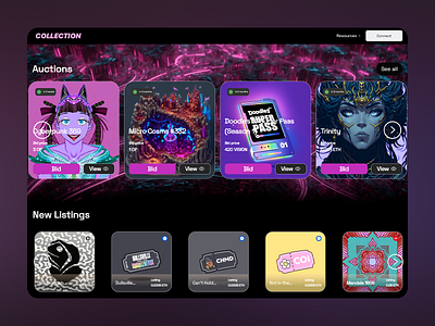 COLLECTION - Auction Platform auction auctions blockchain dark mode design digital collectibles e commerce home page illustration landingpage marketplace nft ui ui design user experience user interface ux ux design uxui web3