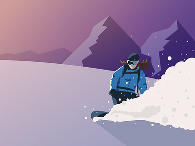 Snowboarding board flat girl illustration motion mountain snow snowboarding vector