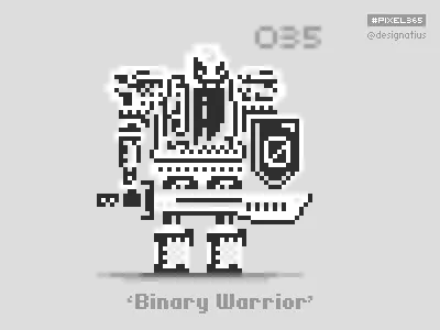 #pixel365 Num. 035: 'Binary Warrior' binary binary code character illustration pixel pixelart qr warrior