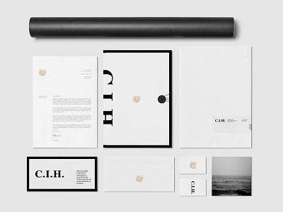 C. I. Hood Identity exploration black crest gold hood identity letterhead sea shield white