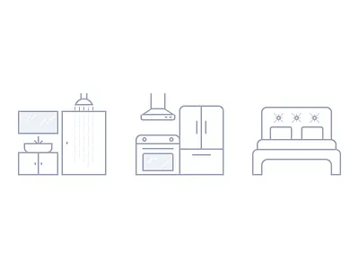 Room icons bathroom bed bedroom house icons illustration interface kitchen line room vector