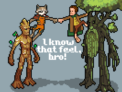 Trees and shorties bro ent groot hobbit iso pixel pixelart rocket