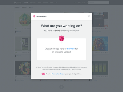 Dribbble – Upload Shot dribbble modal