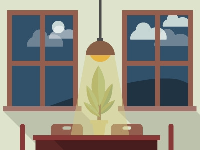 Simple Dinner Room 2d dinner table flat flat design home house interior light living room night no people room simple simplicity stay home stock illustration templates vector windows workspace