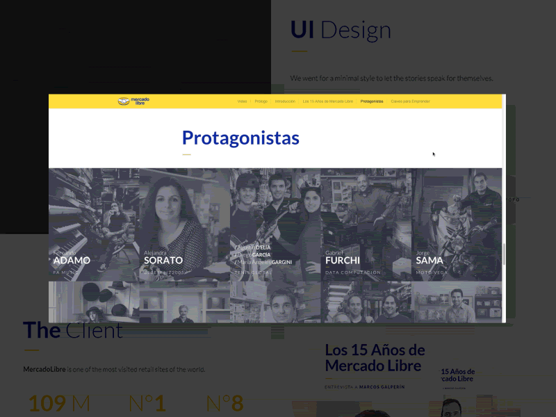 15 Years of MercadoLibre - Testimonial [GIF] design easing flat grid interface mercadolibre minimal modal slider ui web