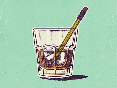 Cocktail WIP cheers cocktail glass ice illustration pencil retro vintage whiskey