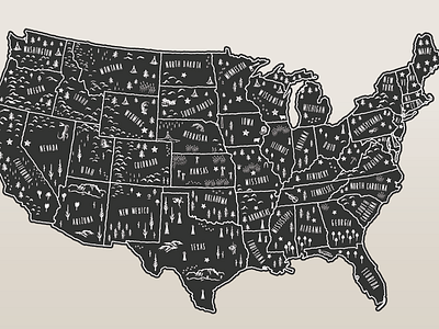 Illustrated USA hand drawn illustration illustrator map states united usa wip