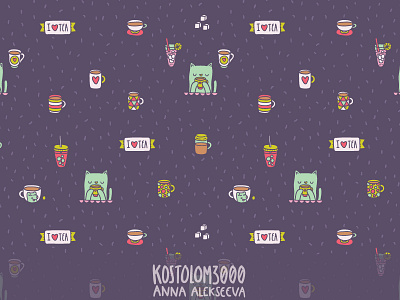 "Tea" seamless pattern art cartoon cat cute design drawing fabric illustration pattern seamless pattern tea vector