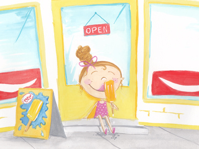 An icy treat! girl gouache illustration