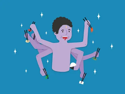 Houseguest chopsticks cute food fun times funny guest illustration nomnom rice sashimi tofu