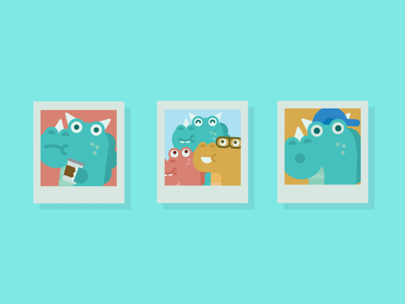 Polaroids animation character dinosaur gif loop motion design motion graphics photos