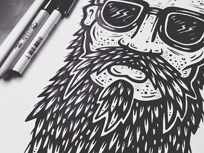 'BEARDIE' hand-drawn sketch beard biker black and white hair hand drawn hipster illustration process retro sharpie sketch vintage