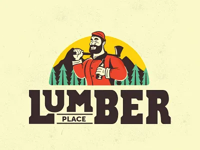Lumber Place axe brand branding illustration lettering logo logotype lumber lumberjack paul bunyan retro wood