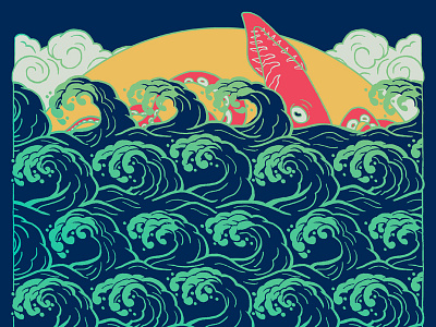 Squid on the waves aquatic giant squid kraken marine ocean pattern sea squid