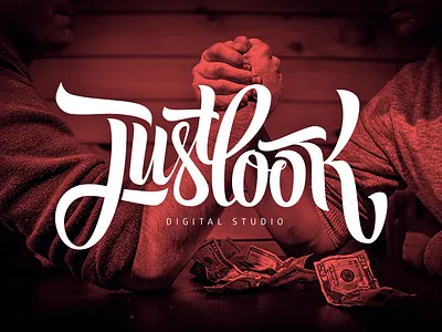 Justlook lettering logo red