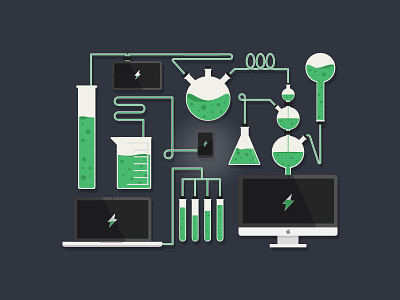 Computer Lab beakers computers illustration laboratory scene science technology vector
