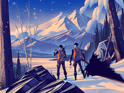 Field & Stream: First Hunt editorial family field and stream illustration mountains ocs outdoors retro vintage winter