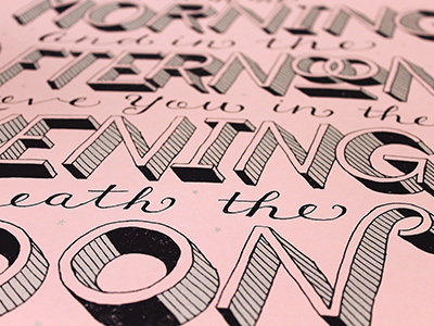 I love you in the morning... black lettering pink poster print screen print silver type