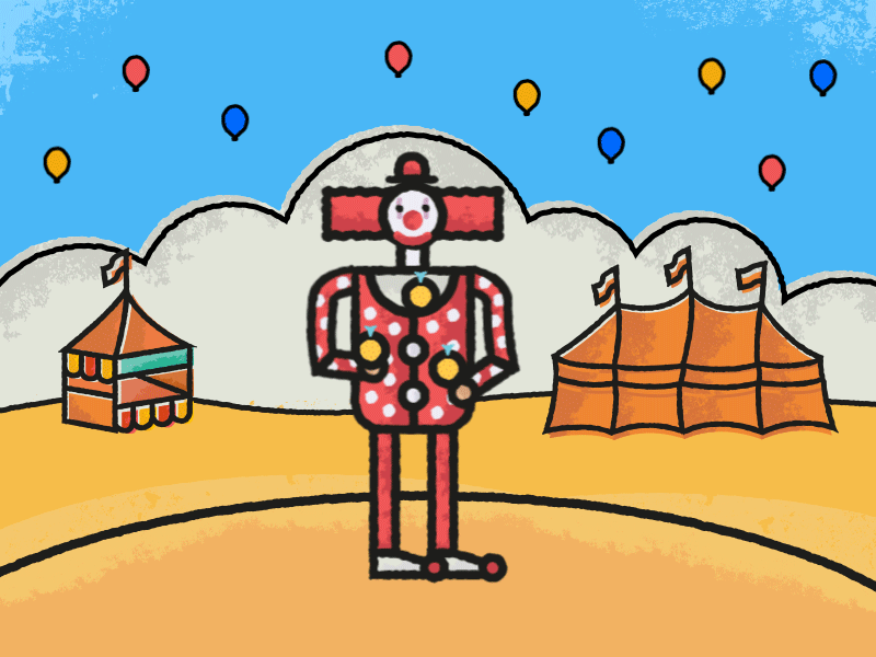 Welcome to the Circus! animation balloons balls circus clown gif juggling vector