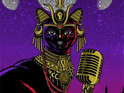 Kitty Bling... cat egyptian cat erykah badu gigposter gold silver spring the fillmore
