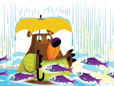 Bear Trying To Catch Salmon bear character fish illustration illustrator river salmon vector