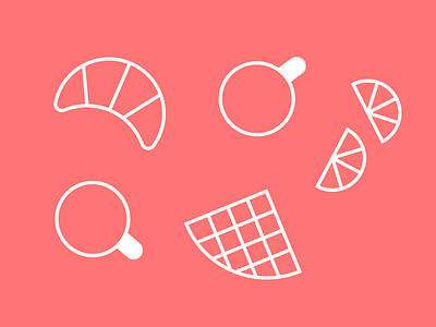 Breakfast for two breakfast coffee coral croissant icon illustration orange pastry pink waffles