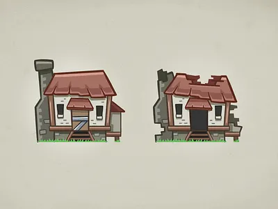 Raided House cartoon game art house mobile game vector village