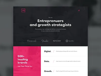 Y3 agency design digital hero landing service services web website