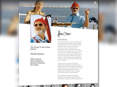 Zissou bio life aquatic profile profile page pull quote wes anderson