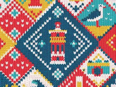 Gift Wrapping camera icons knitted lighthouse pattern seagull texture waves