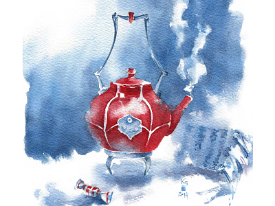 Tea Seasons Winter comfort scarf seasons tea teapot warmth watercolor winter