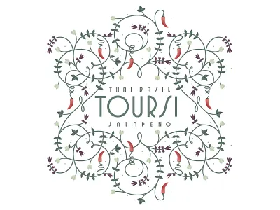 Thai Basil Jalapeño Toursí (Pickles) basil flourish flower jalapeño leaf lettering packaging pepper purple basil sydney goldstein thai vine