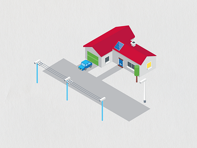Isometric car house illustration isometric road tree