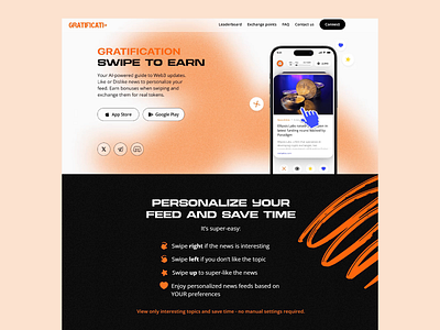 GRATIFICATI LANDING PAGE DESIGN ai powered design gamfication illustration landing page news aggregator personalized news responsive design rewards ui ui design user experience user interface ux ux design uxui web ui web ux web3 website