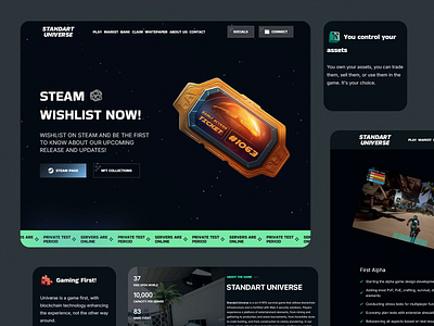 Website Design for Standart Universe blockchain btc dark mode digital assets earn gaming landing page marketplace modern design nft ownership sell trade ui design user experience user interface uxui web development web3 website