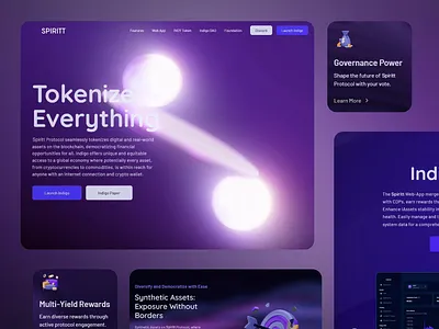 Spiritt - landing page for tokenization app launchpad blockchain tech design blockchain ui crypto crypto platform design crypto revolution digital tokenization future fintech landing page tokenization platform design tokenizing web interface trading ui ui design ui ux ui ux designs ux ux design web interface for tokens website design