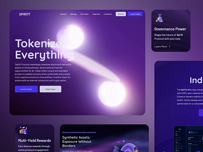 Spiritt - landing page for tokenization app launchpad blockchain tech design blockchain ui crypto crypto platform design crypto revolution digital tokenization future fintech landing page tokenization platform design tokenizing web interface trading ui ui design ui ux ui ux designs ux ux design web interface for tokens website design