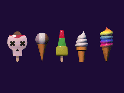 Often Licked, Never Beaten c4d cone ice cream lowpoly neopolitan skull soft serve softee whippy zoom