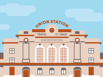 Union Station Illustration clouds co colorado denver illustration landscape train train station transit travel union station vector