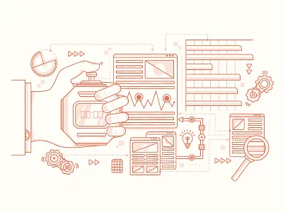 Marketing Research concept business diagramm gears icons illustration magnifying glass marketing pie chart research sheme timer