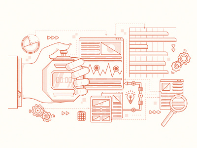 Marketing Research concept business diagramm gears icons illustration magnifying glass marketing pie chart research sheme timer