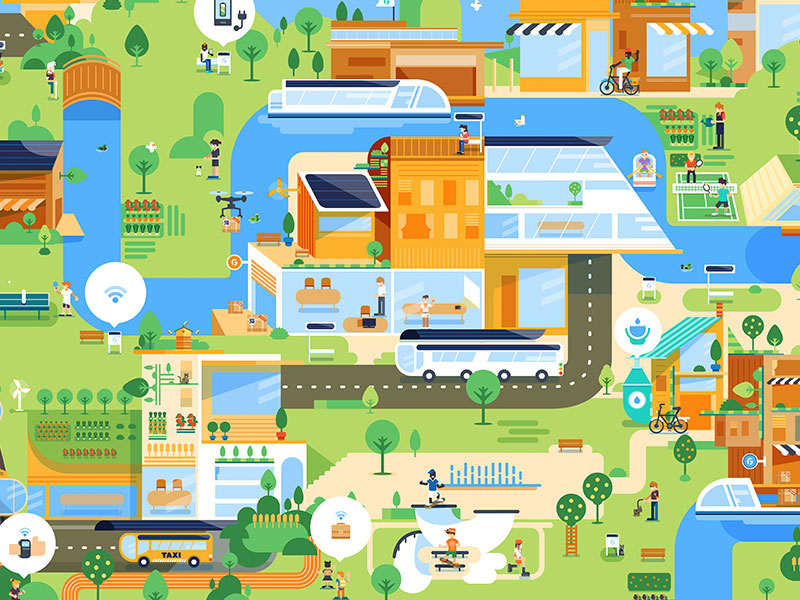 Good futur map city ecology flat futur map vector