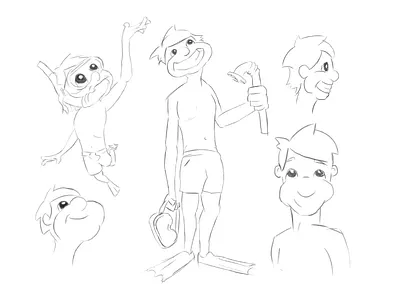 Snorkeling art cartoon character design drawn expression hand illustration sketch