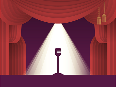 Bright Light curtains flat graphic illustration light microphone scene stage