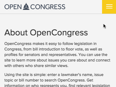 Flyout Navigation for OpenCongress animation flyout menu interface menu navigation opencongress sunlight foundation ui