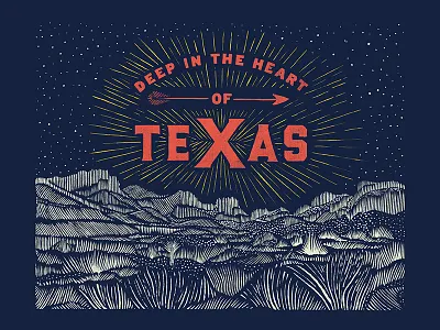 Deep In The Heart hand drawn illustration ink line texas type