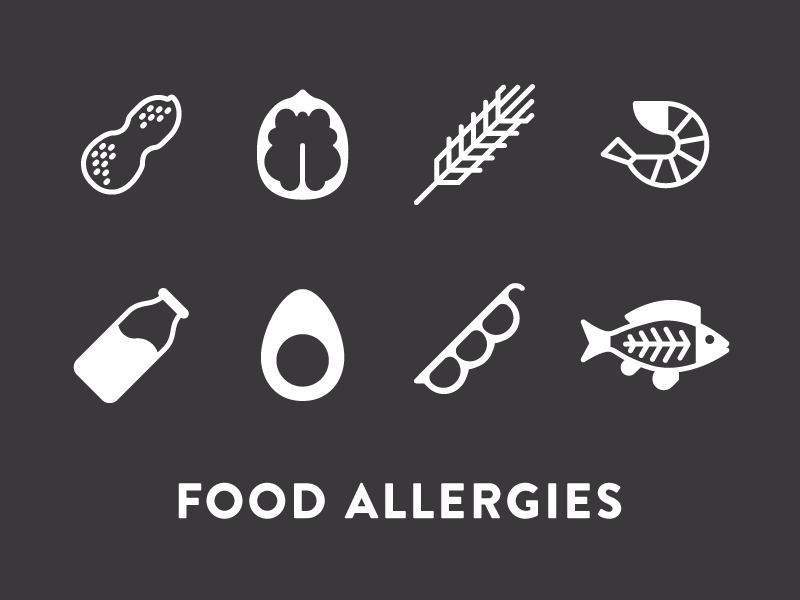 Food Allergies dairy egg fish food allergies icon set icons peanut shellfish soy tree nut wheat