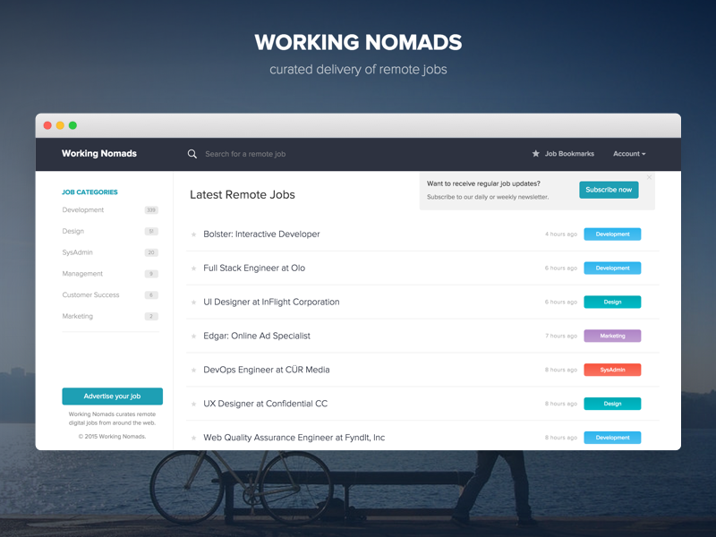 Working Nomads 2.0 jobs layout remote ui ux web website