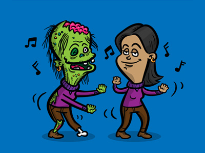 Zombie Doppelgänger cartoon character design comic dancing illustration vector woman zombie zombie alter ego series