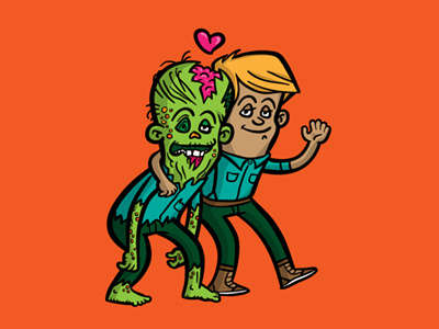 Zombie Doppelgänger cartoon character design comic illustration man queer valentine vector zombie